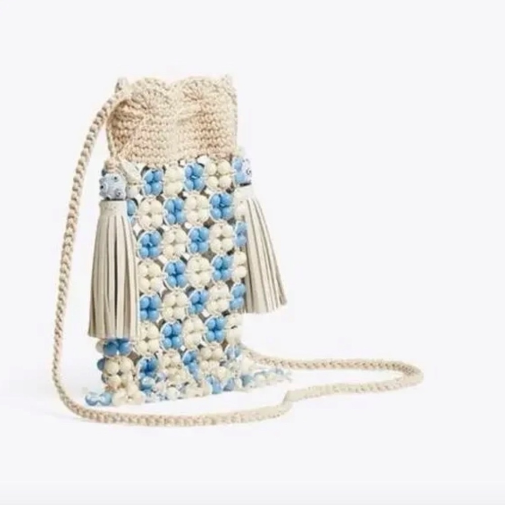 *SOLD* TORY BURCH Beaded Drawstring Mini Bag - Blue Multi - Crochet - NWOT - Picture 1 of 10